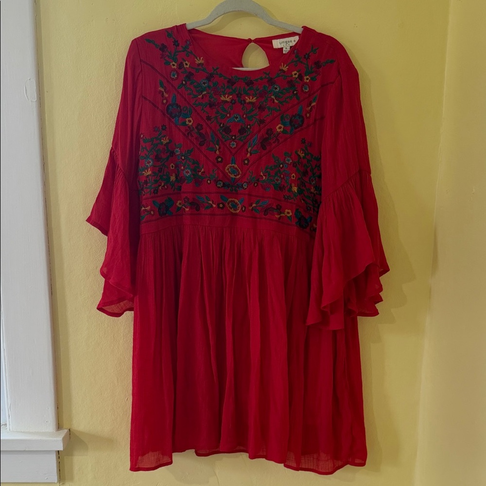 Umgee Red Embroidered Boho Dress